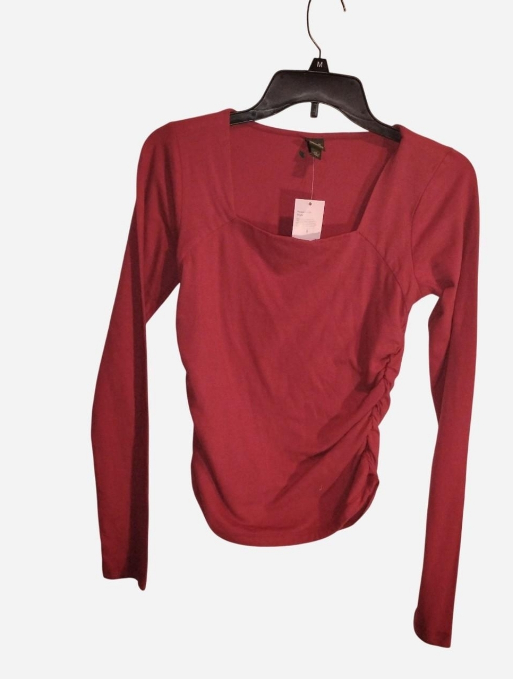 Wild Fable Rose Red Square Neck Ruched Side Long Sleeve Top - Size Small NWT